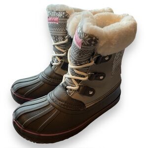 London Fog Girls TOTTENHAM Size 4 M grey pink white Rain Snow BOOT
